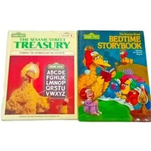 2 Vintage Sesame Street Hard Cover Book Bedtime Storybook & Treasury 1978 & 1983